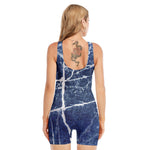 Marble Denim Jeans Pattern Print Sleeveless One Piece Swimsuit
