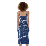 Marble Denim Jeans Pattern Print Slim Fit Midi Cami Dress