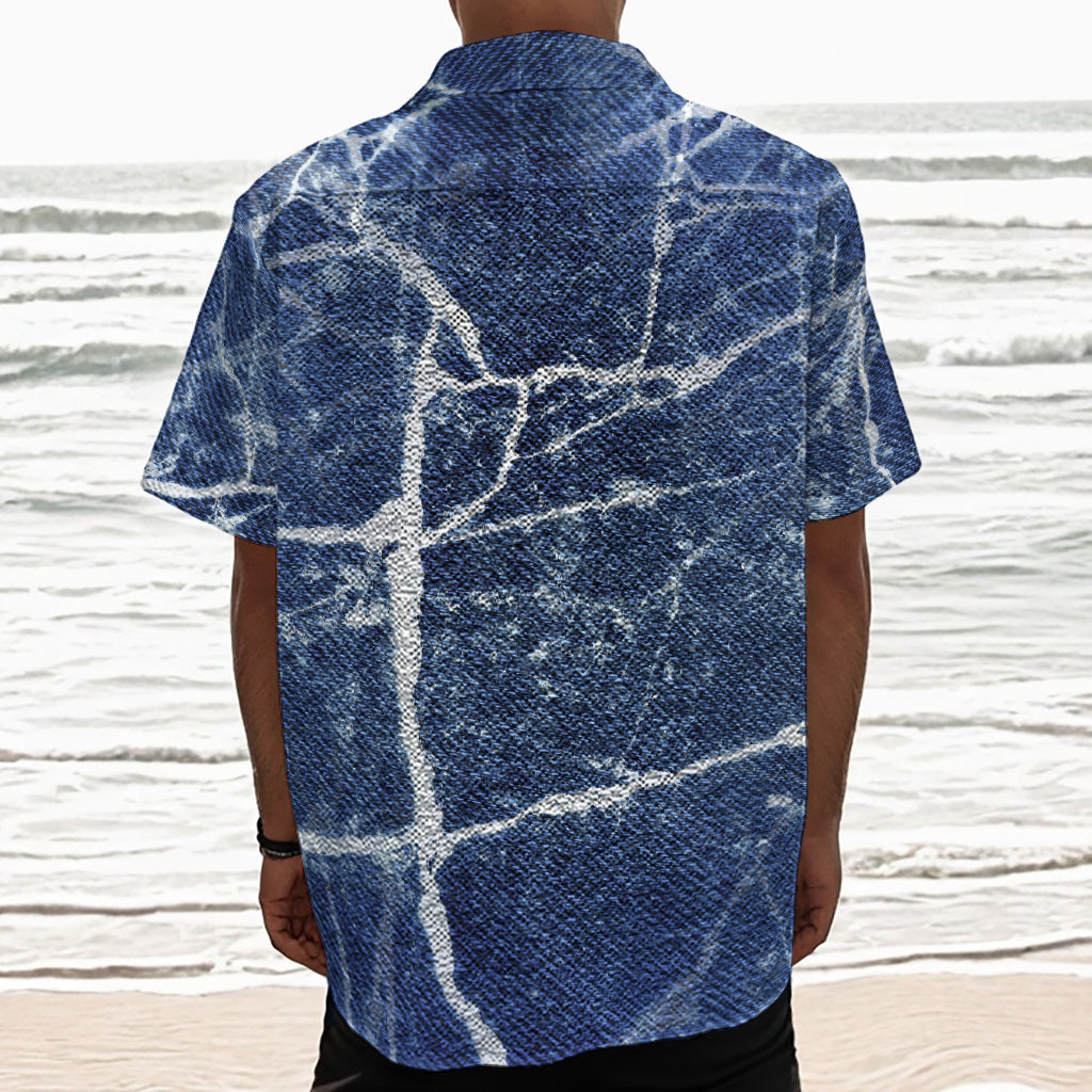 Marble Denim Jeans Pattern Print Textured Short Sleeve Shirt