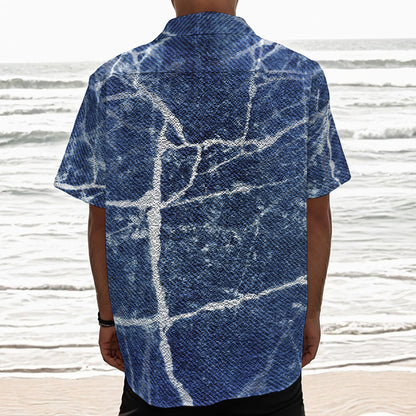 Marble Denim Jeans Pattern Print Textured Short Sleeve Shirt