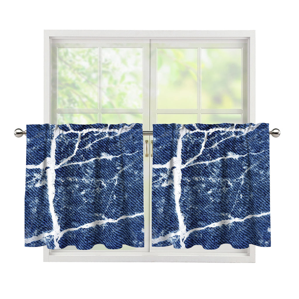 Marble Denim Jeans Pattern Print Tier Curtains