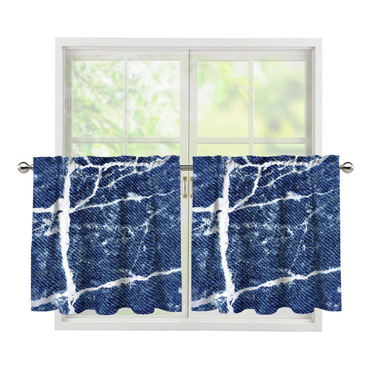 Marble Denim Jeans Pattern Print Tier Curtains