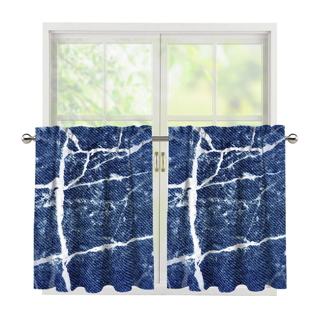 Marble Denim Jeans Pattern Print Tier Curtains