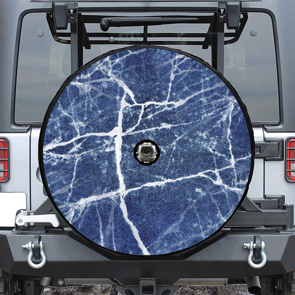Marble Denim Jeans Pattern Print Tire Cover With Camera Hole