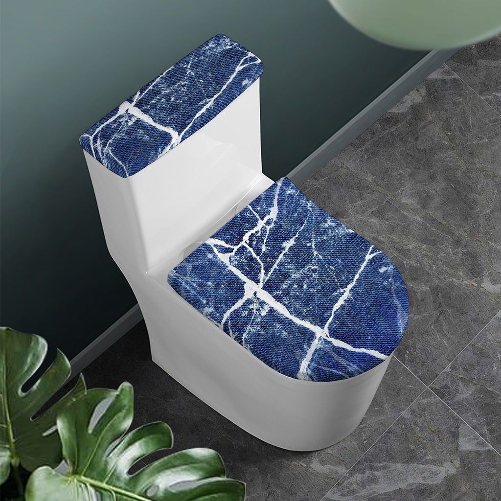 Marble Denim Jeans Pattern Print Toilet Lid And Tank Cover Set