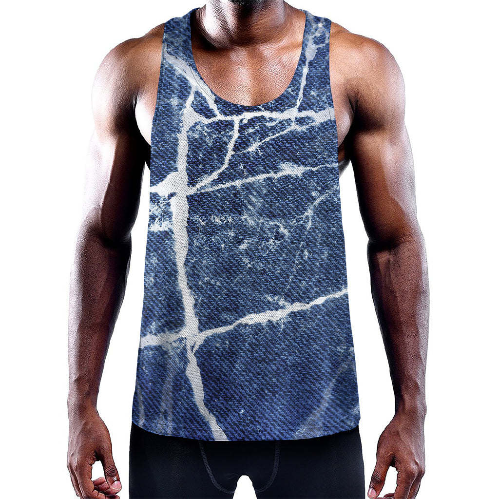 Marble Denim Jeans Pattern Print Training Tank Top