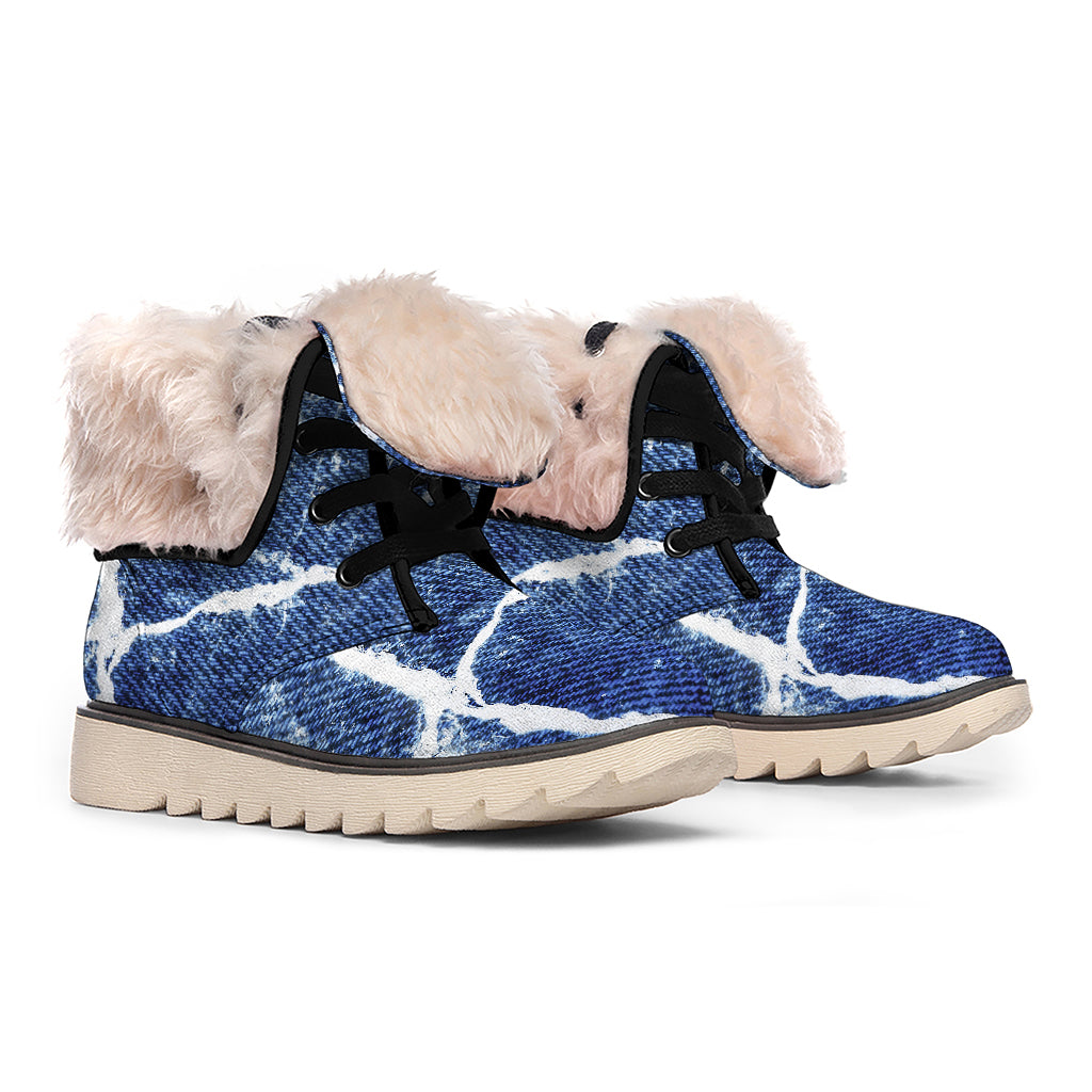 Marble Denim Jeans Pattern Print Winter Boots