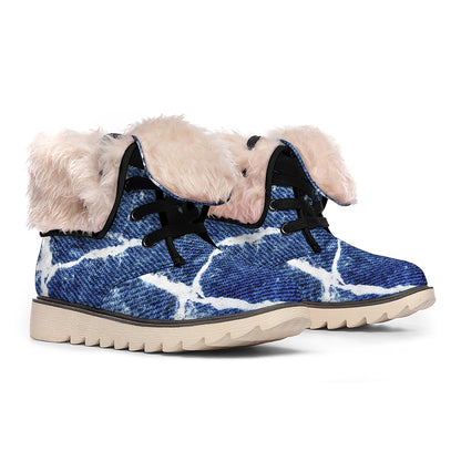 Marble Denim Jeans Pattern Print Winter Boots