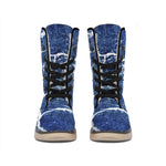 Marble Denim Jeans Pattern Print Winter Boots