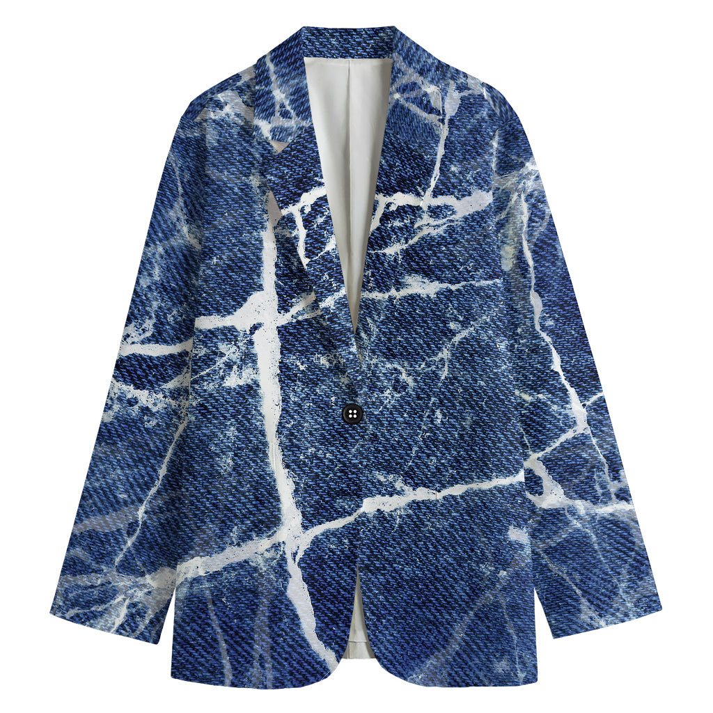 Marble Denim Jeans Pattern Print Women's Blazer