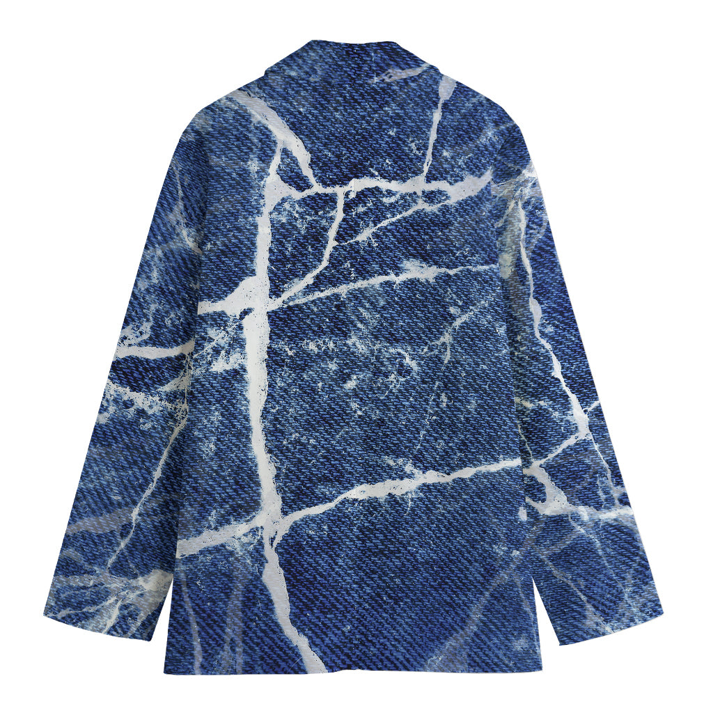 Marble Denim Jeans Pattern Print Women's Blazer