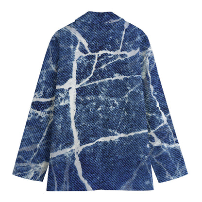 Marble Denim Jeans Pattern Print Women's Blazer