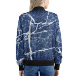 Marble Denim Jeans Pattern Print Women's Bomber Jacket
