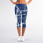 Marble Denim Jeans Pattern Print Women's Capri Leggings
