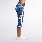 Marble Denim Jeans Pattern Print Women's Capri Leggings