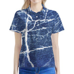 Marble Denim Jeans Pattern Print Women's Polo Shirt
