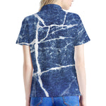 Marble Denim Jeans Pattern Print Women's Polo Shirt