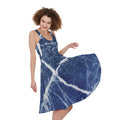Marble Denim Jeans Pattern Print Sleeveless Knee Length Dress