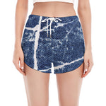 Marble Denim Jeans Pattern Print Women's Split Running Shorts