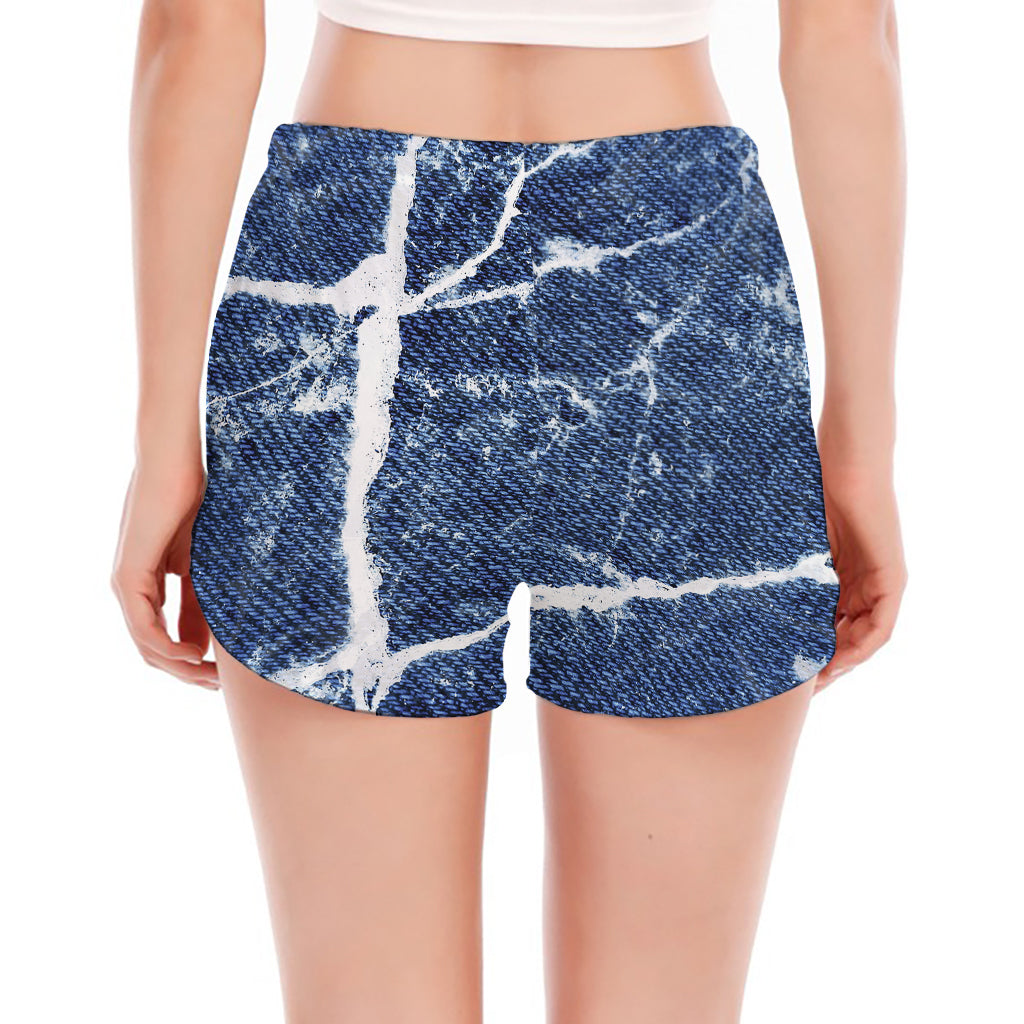 Marble Denim Jeans Pattern Print Women's Split Running Shorts