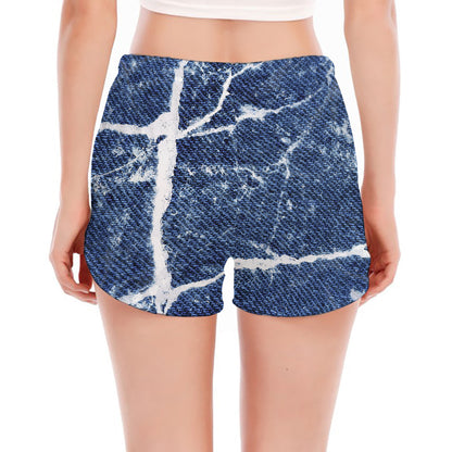 Marble Denim Jeans Pattern Print Women's Split Running Shorts