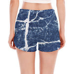 Marble Denim Jeans Pattern Print Women's Split Running Shorts