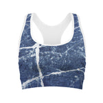 Marble Denim Jeans Pattern Print Women's Sports Bra