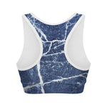 Marble Denim Jeans Pattern Print Women's Sports Bra