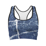 Marble Denim Jeans Pattern Print Women's Sports Bra