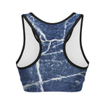Marble Denim Jeans Pattern Print Women's Sports Bra