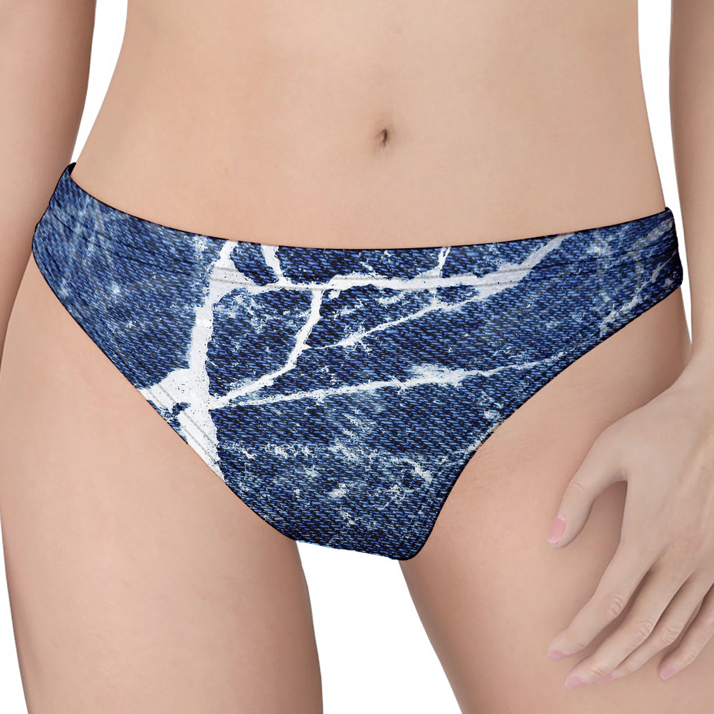 Marble Denim Jeans Pattern Print Women's Thong