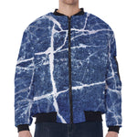 Marble Denim Jeans Pattern Print Zip Sleeve Bomber Jacket