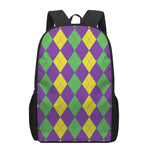 Mardi Gras Argyle Pattern Print 17 Inch Backpack