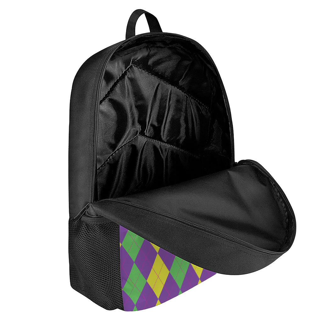 Mardi Gras Argyle Pattern Print 17 Inch Backpack