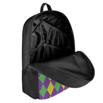 Mardi Gras Argyle Pattern Print 17 Inch Backpack