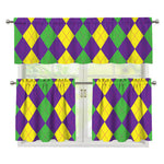 Mardi Gras Argyle Pattern Print 3 Piece Kitchen Curtains