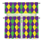Mardi Gras Argyle Pattern Print 3 Piece Kitchen Curtains