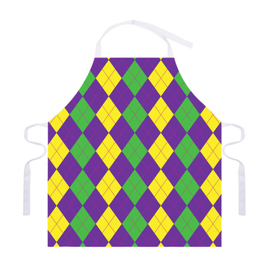 Mardi Gras Argyle Pattern Print Adjustable Apron