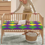 Mardi Gras Argyle Pattern Print Baby Crib Sheet