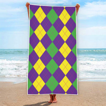 Mardi Gras Argyle Pattern Print Beach Towel