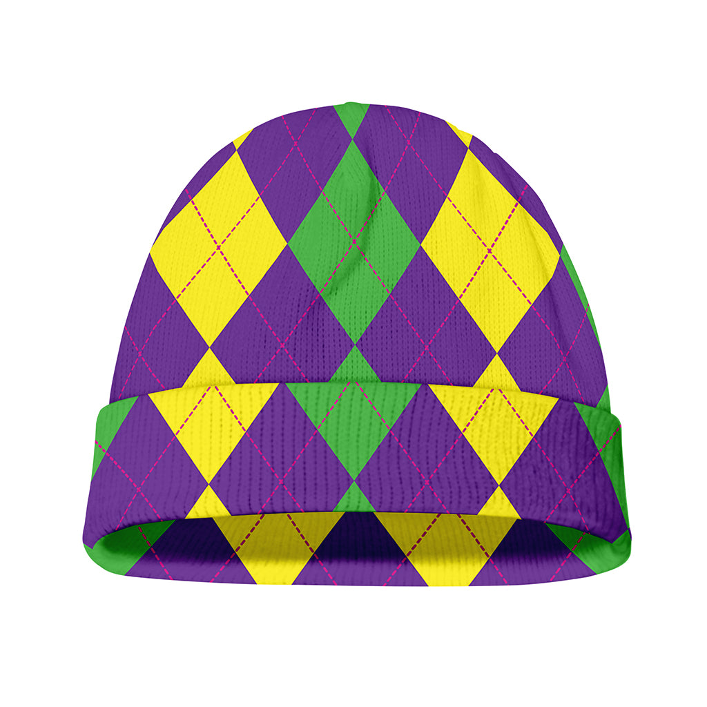 Mardi Gras Argyle Pattern Print Beanie
