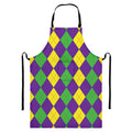 Mardi Gras Argyle Pattern Print Bib Apron With Pocket