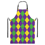Mardi Gras Argyle Pattern Print Bib Apron With Pocket