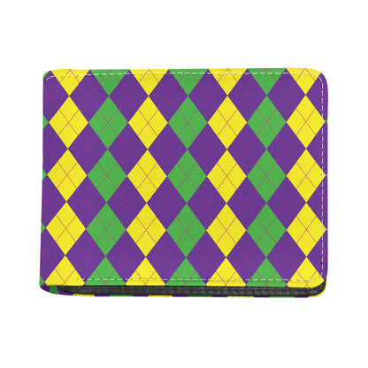 Mardi Gras Argyle Pattern Print Bifold Wallet