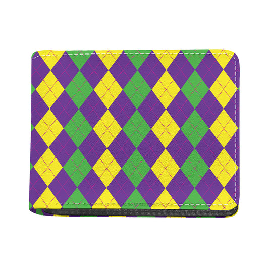 Mardi Gras Argyle Pattern Print Bifold Wallet
