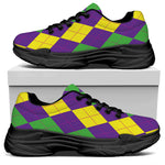 Mardi Gras Argyle Pattern Print Black Chunky Shoes