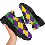 Mardi Gras Argyle Pattern Print Black Chunky Shoes