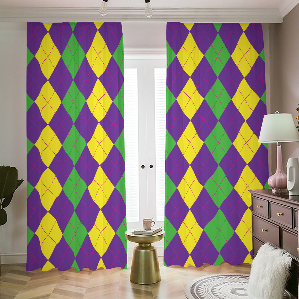 Mardi Gras Argyle Pattern Print Blackout Pencil Pleat Curtains