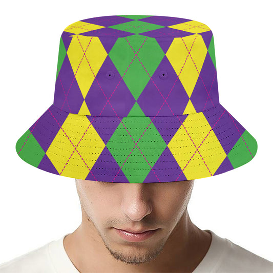 Mardi Gras Argyle Pattern Print Bucket Hat