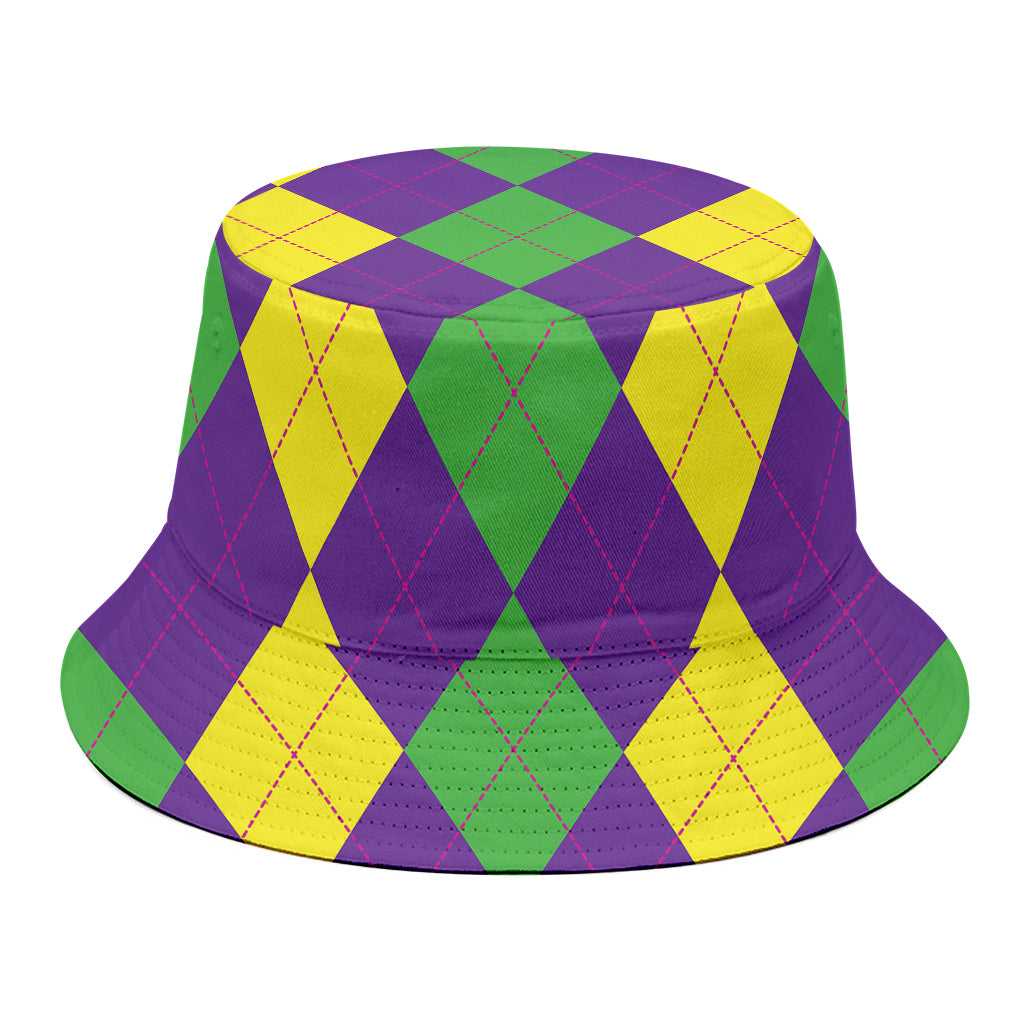 Mardi Gras Argyle Pattern Print Bucket Hat